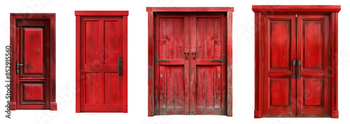 Red wooden doors on transparent background
