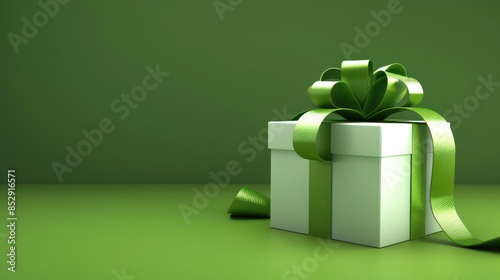 Green gift box with ribbon and bow isolated on the white background