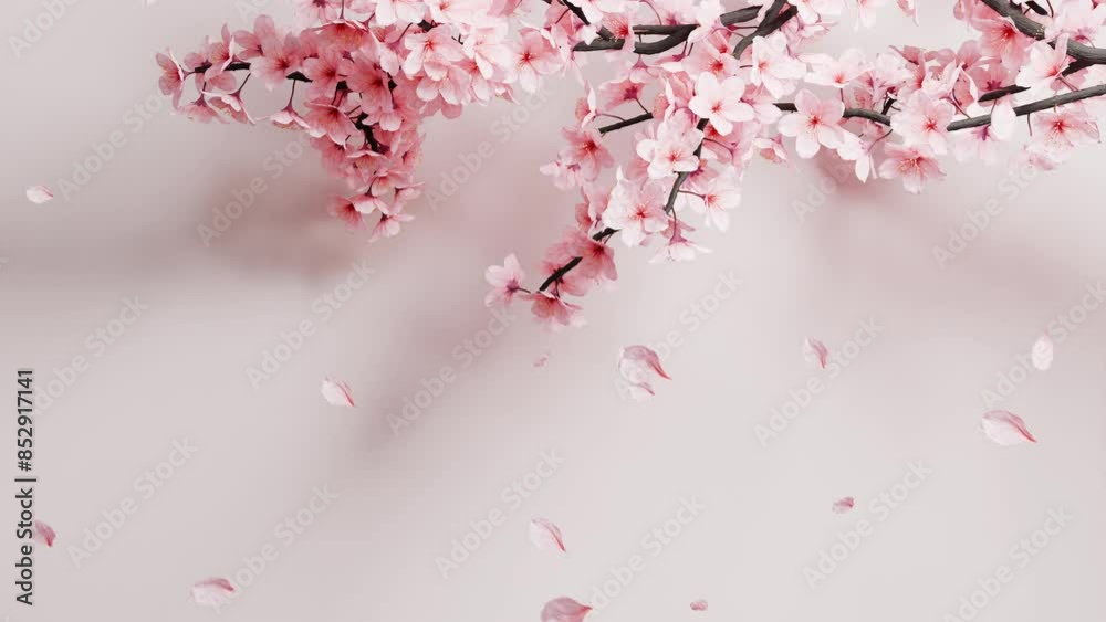 cherry blossom sakura flower grow animation with falling petal japanese background