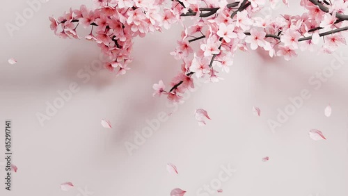 cherry blossom sakura flower grow animation with falling petal japanese background