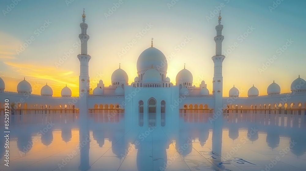 Obraz premium majestic sheikh zayed grand mosque at golden hour abu dhabi landmark architectural photography