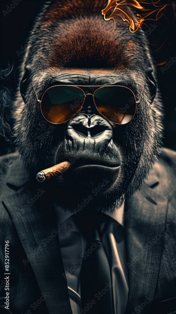 Gorilla in a Suit Smoking a Cigar. Generative ai Gorilla in a Suit Smoking a Cigar. Generative ai