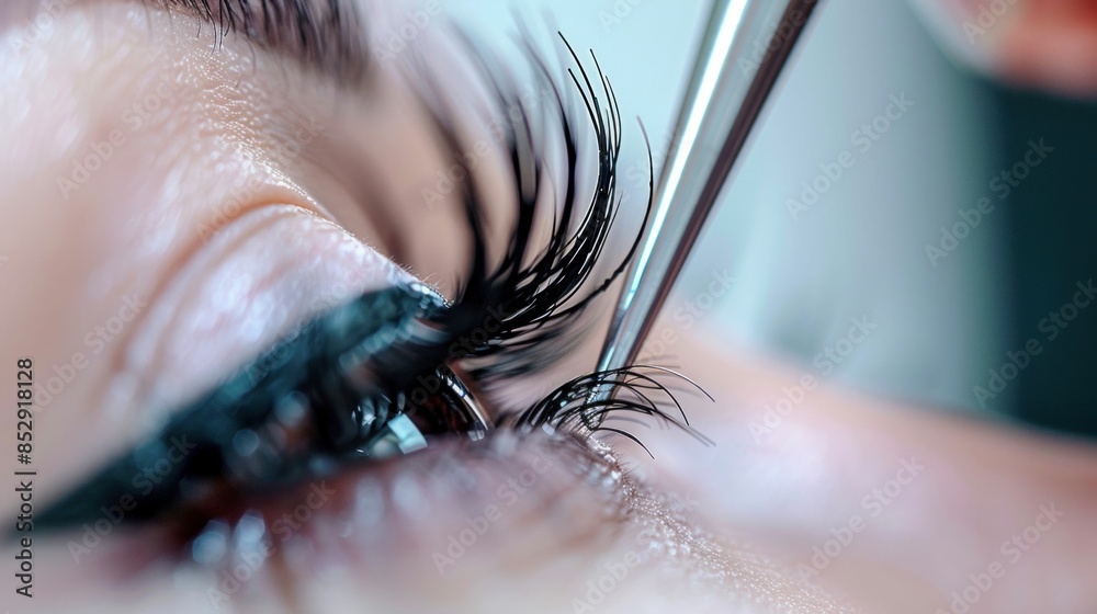 Close-Up of Eyelash Extension Application. Generative ai