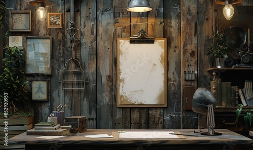 Rustic office with a blank clipboard © Станіслав Козаков