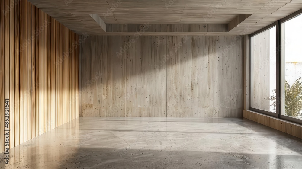 minimalist empty room interior with concrete walls and wooden paneling blank canvas for design 3d rendering minimalist empty room interior with concrete walls and wooden paneling blank canvas for design 3d rendering
