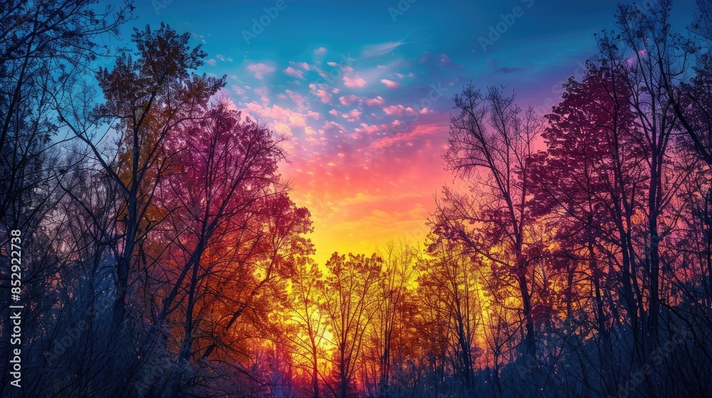 Vibrant hues and silhouette of trees during sunset Vibrant hues and silhouette of trees during sunset