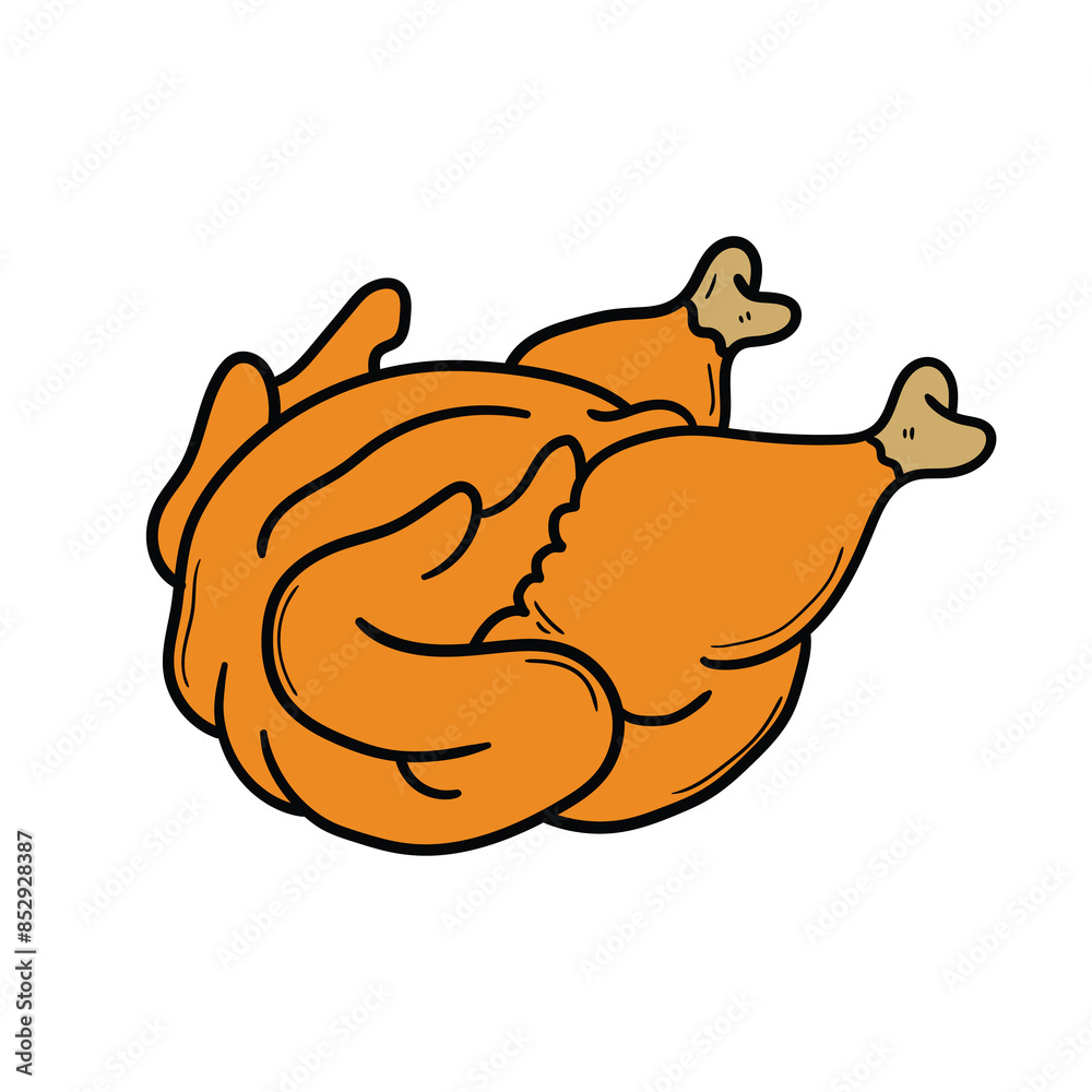 Hand drawn cartoon fried chicken on white background. Hand drawn cartoon fried chicken on white background.