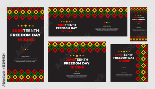 Social media post template for Juneteenth day, Celebration freedom, emancipation day in 19 june, African-American history and heritage.