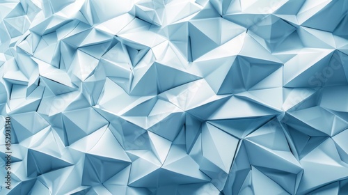 Light blue and white intricate 3D wall: In futuristic geometric style, ideal for presentation backgrounds. 