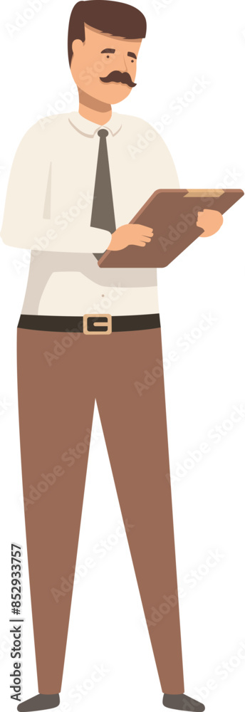 Businessman wearing a tie holding a clipboard, analyzing information and planning a strategy Businessman wearing a tie holding a clipboard, analyzing information and planning a strategy
