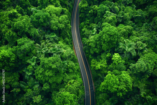 Elevated View of Meandering Highway Through Enchanted Forest © Zulkifle