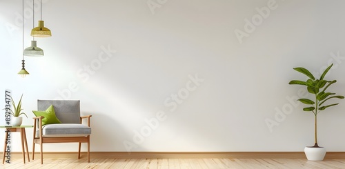 Fototapeta Naklejka Na Ścianę i Meble -  empty wall in living room with green and white color theme, Scandinavian interior design