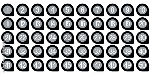 Design numbers 1 to 50 premium digital black and white circle icon