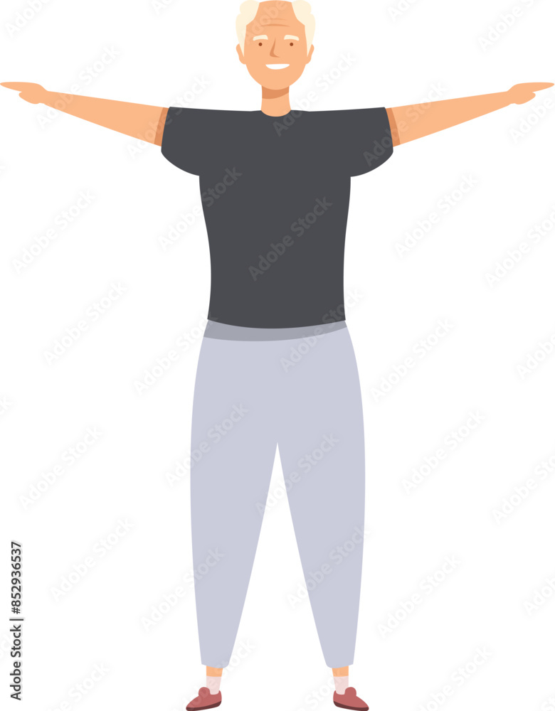 Smiling elderly man standing with outstretched arms, promoting healthy aging and vitality Smiling elderly man standing with outstretched arms, promoting healthy aging and vitality