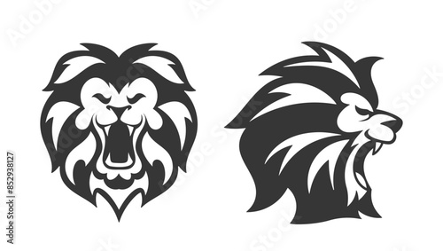 Black And White Lion Head Silhouettes For Design Projects, Logo And Branding. Bold And Striking Vector Illustration