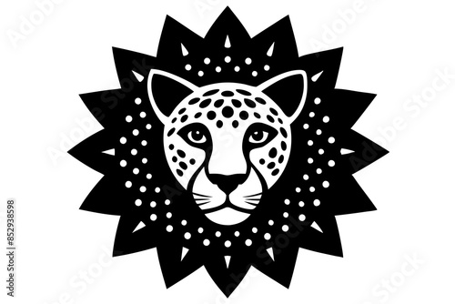 Cheetah face inside Mandala silhouette black color, vector illustration