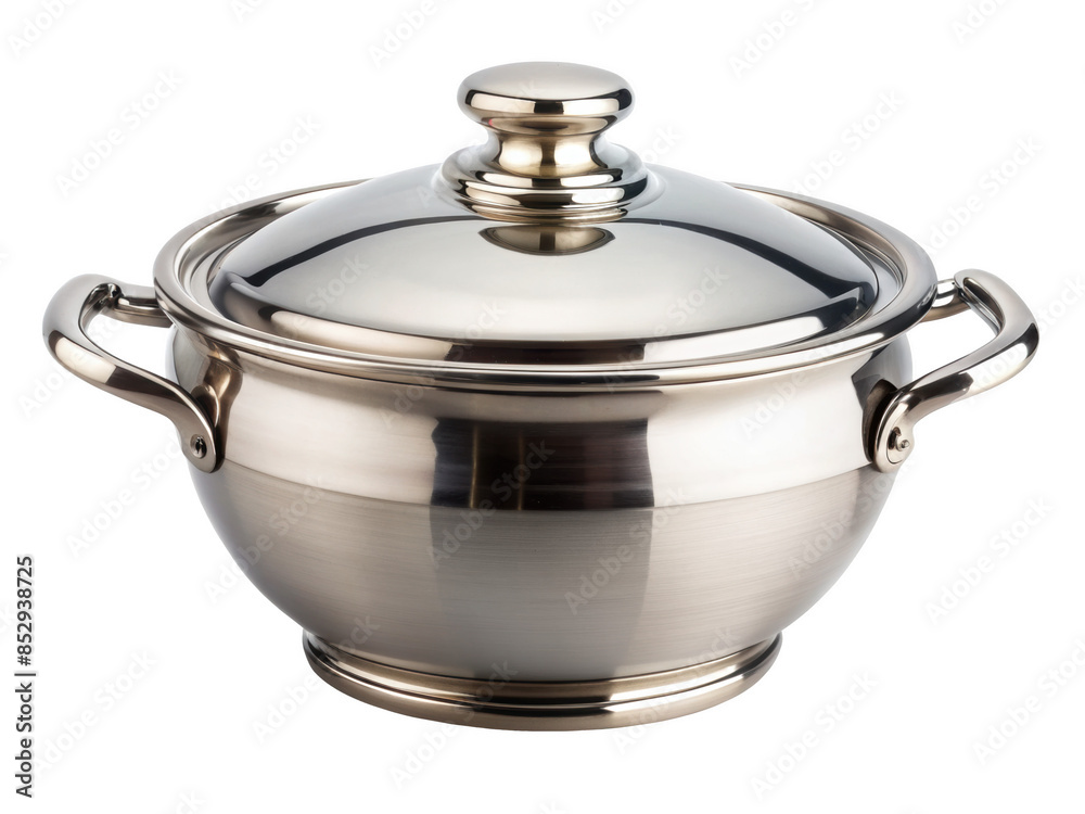 Stainless steel soup pot with handles and lid, ideal for cooking and serving soups, stews, and other hot dishes. Isolated on transparent background, png. Stainless steel soup pot with handles and lid, ideal for cooking and serving soups, stews, and other hot dishes. Isolated on transparent background, png.