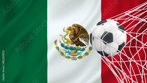 Football ball with the national flag of Mexico. Flag of Mexico. Horizontal Realistic waving flag of State of Mexico. Fabric textured flowing flag of Mexico. vector illustrator
