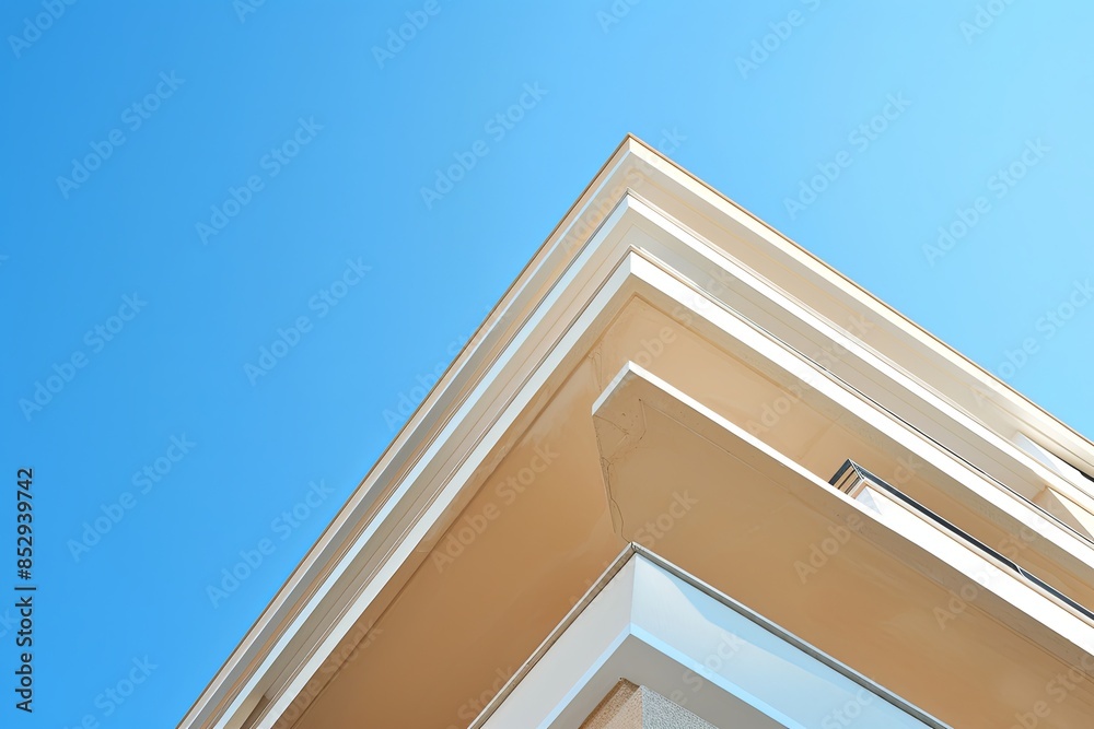 Modern apartment building corner with beige and white geometric patterns