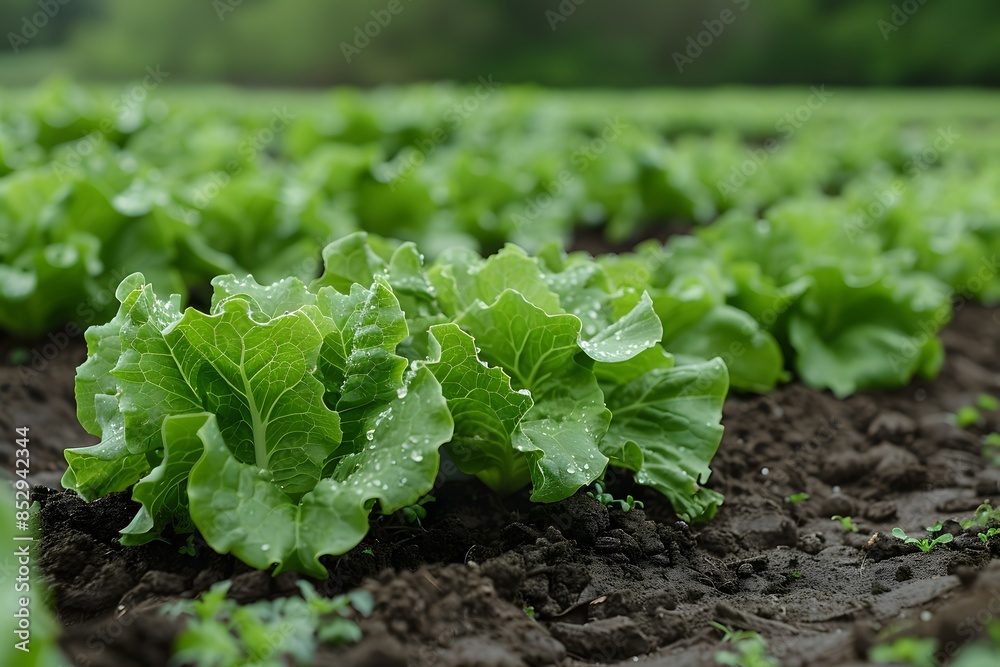 Fresh Green Lettuce Growing in a Field - Agriculture and Organic Farming Concept Fresh Green Lettuce Growing in a Field - Agriculture and Organic Farming Concept
