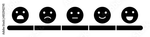 Feedback rating emoji icon set in black color. Five facial expression of feedback sign symbol.