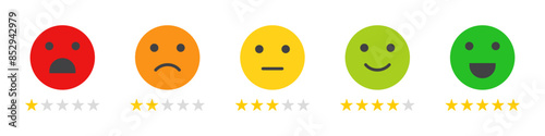 Star rating emoji icon set. Feedback star rating emoji icon set isolated on white background. Flat style. Vector illustration.