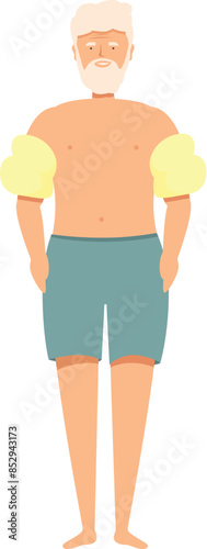 Smiling senior man is getting ready for a swim with armbands