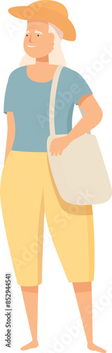Senior woman enjoying summer vacation or leisure time holding a reusable shopping bag
