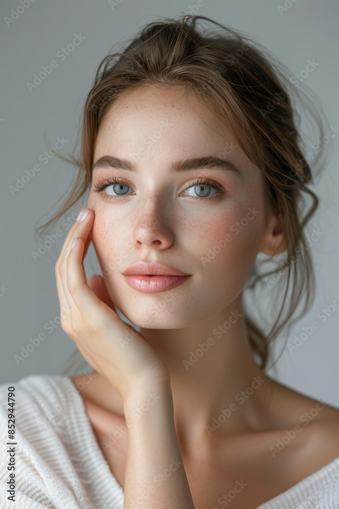 Glow spot, breakout, or dermatological studio with face, woman, and squeeze acne on white background. Face beauty, Indian model, pop pimple, itch blackhead, and sensitive skincare scar Glow spot, breakout, or dermatological studio with face, woman, and squeeze acne on white background. Face beauty, Indian model, pop pimple, itch blackhead, and sensitive skincare scar