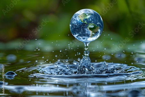 Wallpaper Mural Earth Day Concept: Globe Emerging from Rippled Water for Environmental Awareness Posters and Designs Torontodigital.ca