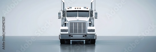 Front View of a Sleek,Modern White Semi Truck Against a Plain Background,Ideal for Transportation and Logistics Industry Concepts and
