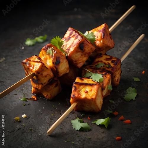 Paneer Tikka is popular appetizer made with cubes of paneer and veggies marinated with yogurt and spices