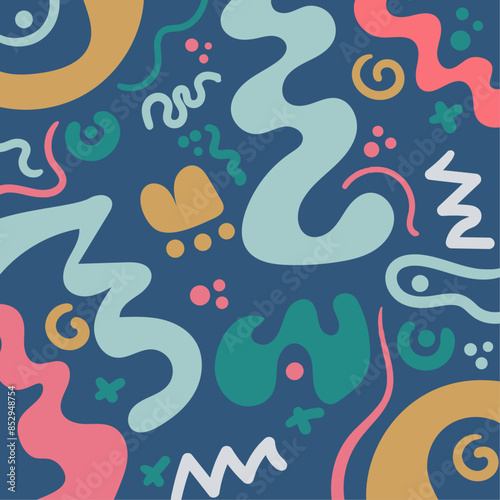 Hand drawn flat abstract shapes background