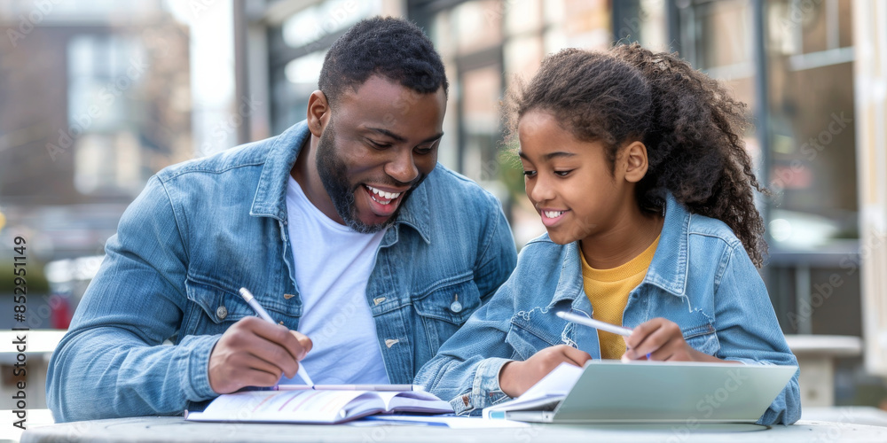 Fototapeta premium a Black student showing their homework to a teacher