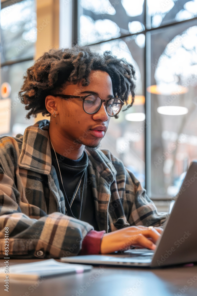 a Black student using a laptop for a project a Black student using a laptop for a project