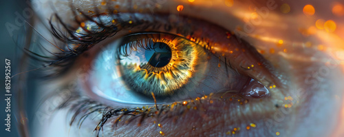 A close-up of a person's eye, the iris reflecting the world around them.