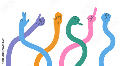 Hand arm flexible colorful isolated set concept. Vector graphic design illustration

