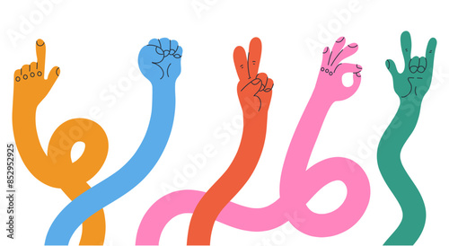 Hand arm flexible colorful isolated set concept. Vector graphic design illustration
