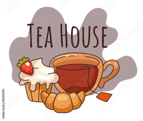 Coffee tea house logo isolated concept. Vector graphic design illustration
