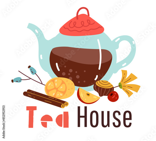 Coffee tea house logo isolated concept. Vector graphic design illustration
