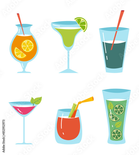 Fruit alcohol cocktails isolated set concept. Vector graphic design illustration