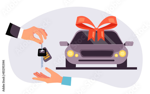 People buying new car auto purchase concept. Vector flat graphic design illustration
