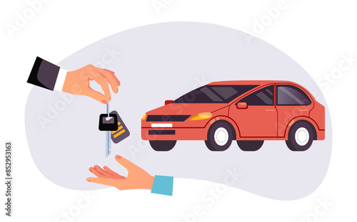 People buying new car auto purchase concept. Vector flat graphic design illustration
