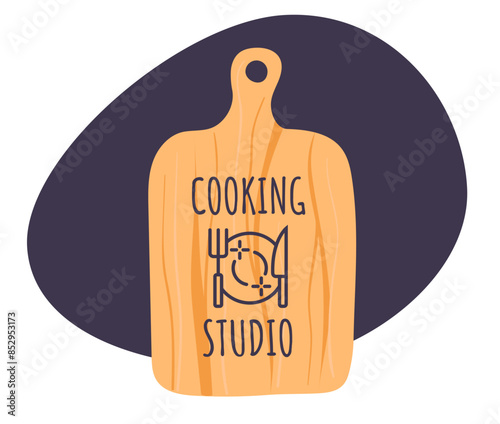 Сutting board cooking kitchen recipe logo concept. Vector flat graphic design illustration
