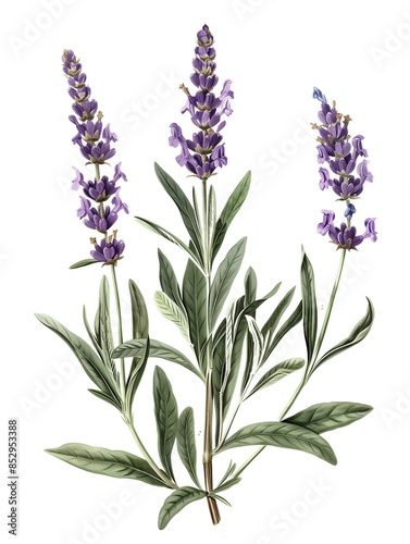 Vintage Botanical Lavender Illustration - Isolated on White Transparent Background, PNG 