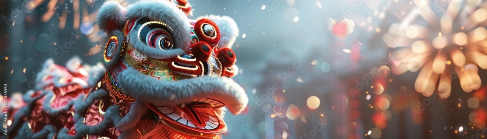 Fototapeta premium Low-angle shot of a majestic Chinese New Year lion dance