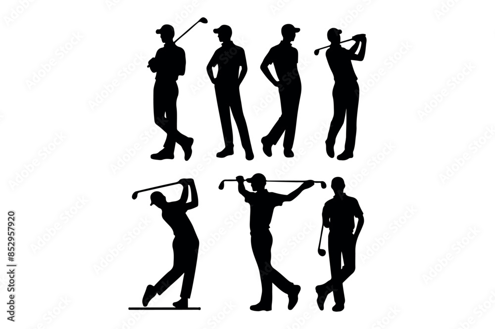 golf player vector art illustration in various poses, golf player vector art illustration in various poses,