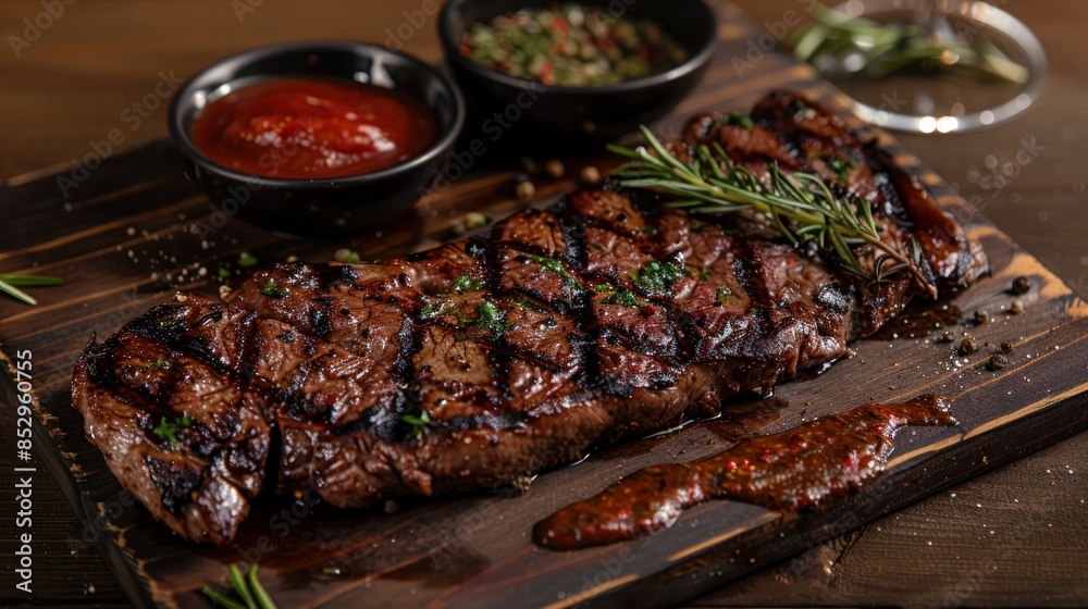 A succulent beef steak, grilled to perfection and seasoned with aromatic herbs and spices, boasts a mouthwatering aroma and tender, juicy texture that melts in your mouth with every savory bite. A succulent beef steak, grilled to perfection and seasoned with aromatic herbs and spices, boasts a mouthwatering aroma and tender, juicy texture that melts in your mouth with every savory bite.