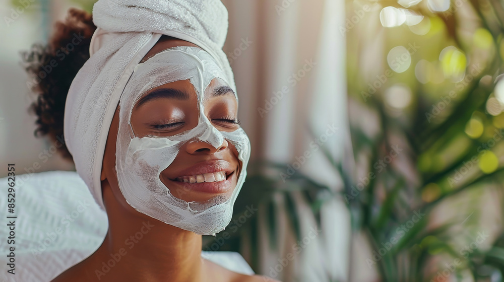 an African American woman using a skincare mask as part of her self-care morning routine an African American woman using a skincare mask as part of her self-care morning routine