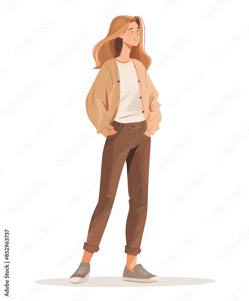 full body flat illustration of woman on white background, business casual clothes full body flat illustration of woman on white background, business casual clothes